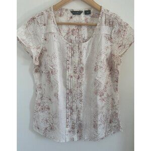Eddie Bauer Rose Floral Cap Sleeve Women Blouse Size S Soft 100% Cotton Feminine